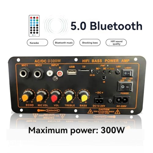 Carte d'amplification de puissance audio Bluetooth 5.0 300W 12V 24V MP3