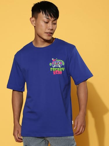 Image of Veirdo Pure Cotton Oversized Baggy Fit Drop Shoulder Stylish and Graphic Printed Round Neck Half Sleeves T-Shirt for Men (Available Color Options: Black, Green, Royal Blue, Lilac & Sky Blue)