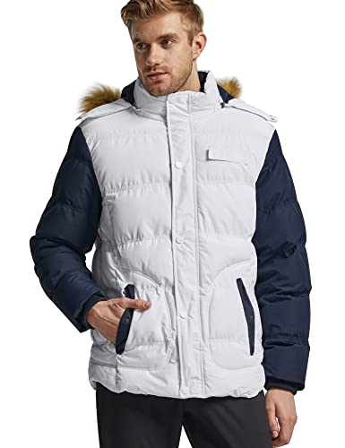 Wantdo Men's Puffer Coat Fur Hooded Warm Winter Jacket Rain Jacket (White, X-Large) #TOP2