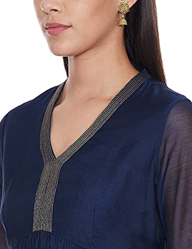 Image of BIBA Women's Polyester Fit and Flare Knee-Length Dress (2 PCS SE1314 Navy 38)