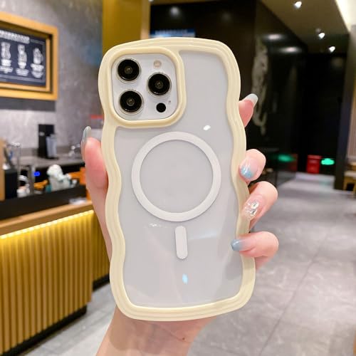 Coque Ondulée iPhone Anti-Chute et Charge Sans Fil Magnétique Jaune