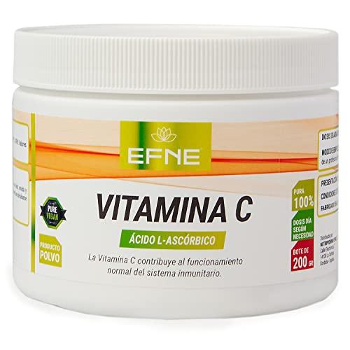 EFNE | Vitamina C Acido L Ascórbico en polvo | Vegano | Vitamina C en polvo pura, sin aditivos ni ingredientes añadidos | 200 Gramos | 1000mg por porción