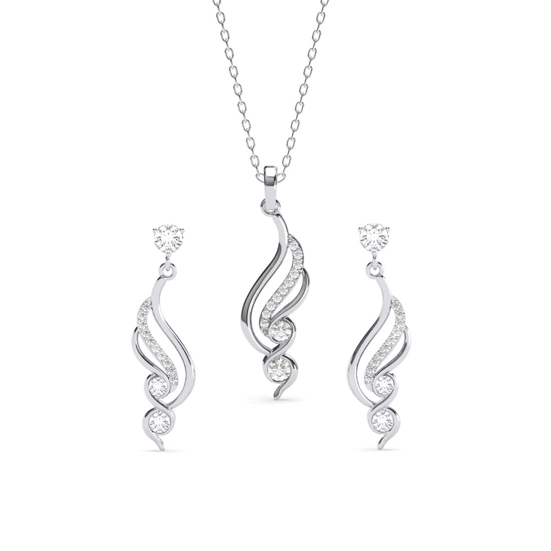 925 Sterling Silver Swirl Pendant Earrings Chain Necklace Jewellery Set | Platinum Plated, Swiss Zirconia | Modern Gift for Women and Girls-image-22