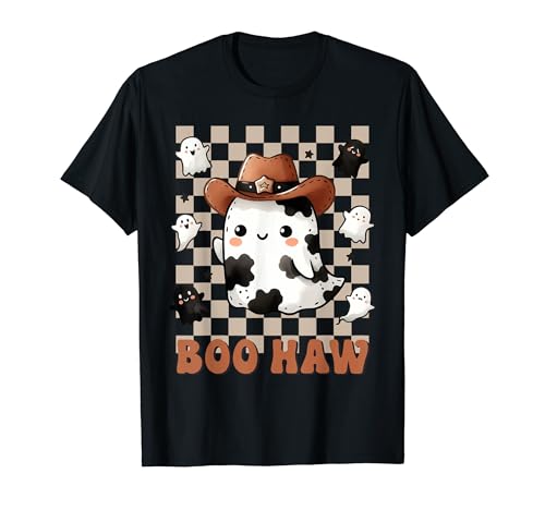 Lindo vaquero fantasma occidental Halloween Checker Boo Camiseta