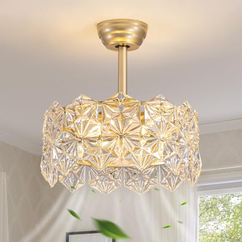 Crystal Fandelier Ceiling Fan with Light,Gold Chandelier Fan with...