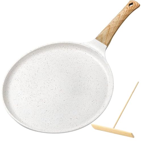HPAMR Nonstick Crepe Pan, Nonstick Crepe Pan with Spreader, 24cm Flat Pans, Pizza Pan Non-Stick Pan, Tortillas Pan Pancake Steak Pan Fried Egg Pancake Pans for All Stove, Induction Compatible