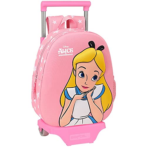 Safta Mochila con Diseño 3D y Carro 705 de Alicia en el País de las Maravillas, 270x100x320 mm, Rosa Claro