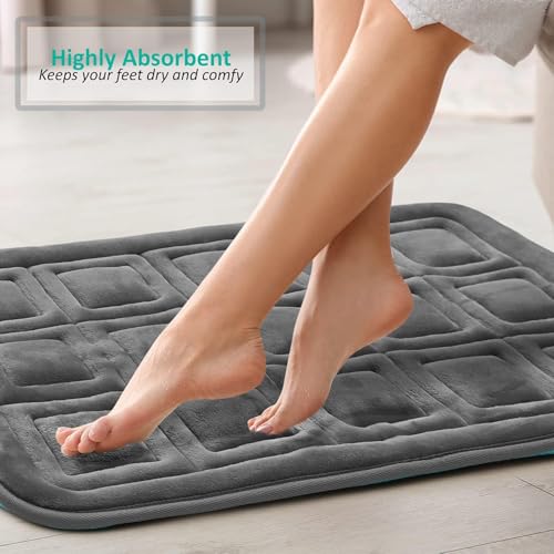 Clara Clark Badematten-Set, rutschfest, aus Samt, Memory-Schaum, maschinenwaschbar, weiche und plüschige Badteppiche, 43,2 x 61 cm, 50,8 x 81,3 cm, U-förmig, 50,8 x 61 cm, Waffel-Design, Grau – Bild 7