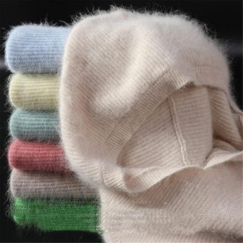 Jersey de cachemira de visón premium para mujer con capucha azul l 5
