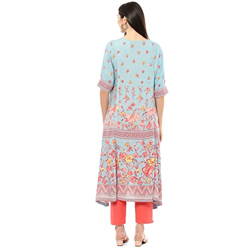 Image of Rangriti Blue Viscose Rayon A Line Dress for Women