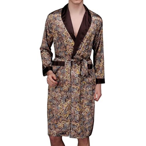 Men's Long Sleeve Robe Satin Pjs Bathrobe Comfy Lightweight Thin V Neck Cool Sleeping Spandex Sleepwear2