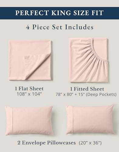 Image of LANE LINEN 100% Organic Cotton King Size Sheets Set, Machine Washable Fully Elasticized Low Pill Fade Resistant Cotton Sheets, Soft & Comfy Percale Eco Friendly All Season sabanas King -Sepia Rose