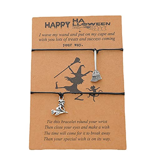 Image of CJIAYUJEW Halloween Bracelet Gift Friends Colleagues Bracelets Black cat Bat Witch Pumpkin Head Wacky Bracelets Sex Broomstick Witch Bracelet (Broom, Alloy)