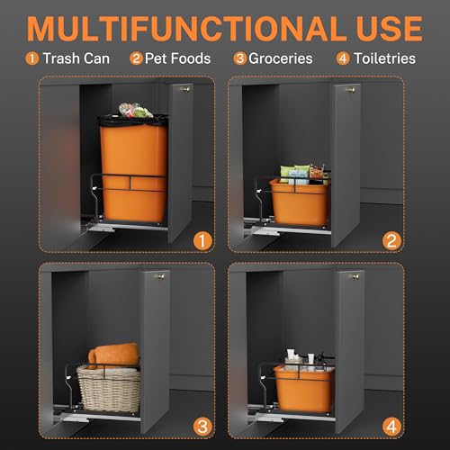 Image of YJHome JHome Pull Out Trash Can Under Cabinet with Push to Open Slides, Garbage Can Not Included, Double Cabinet Trash Can Pull Out Kit with Door Mounting Kit