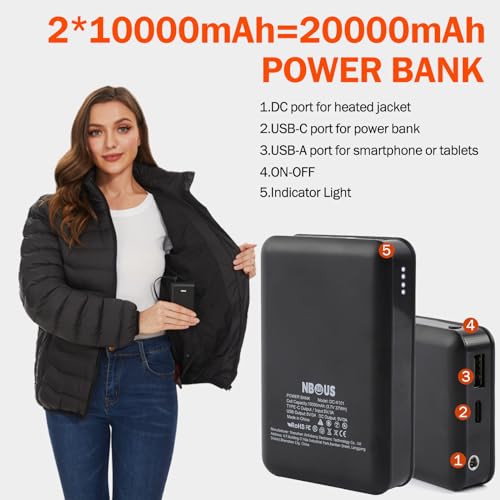 Women's Heated Quilted Coat, 9 Heat Zones, 2 Batteries, Black, Modern Style, Straight Fit, Hooded, Water Resistant2