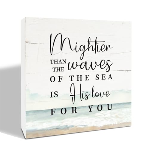 Christian Sign, Mightier Than the Waves of the Sea, Rustic Box Sign Decor Tabletop, Decorative Wooden Box Sign, Bible Verse Decor, Beach House Decor, Christian Home Decor, Coastal Themed Decoration