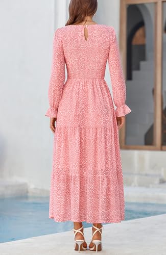 Image of BTFBM Women Casual Long Sleeve Crew Neck Fall Dress Bohemian Relaxed Fit Floral Flowy Maxi Dresses Tiered Cocktail Dress