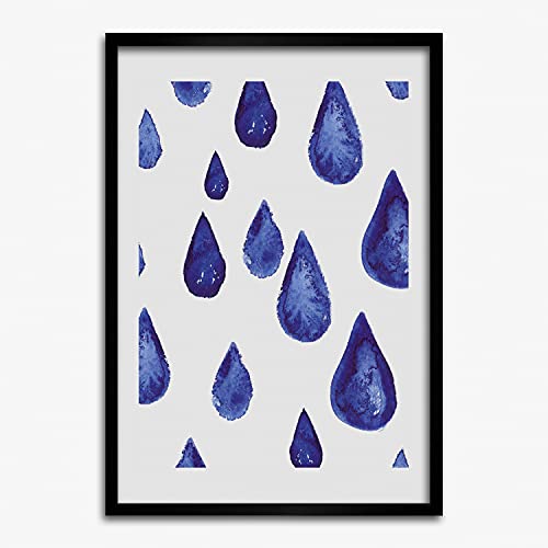 Peinture Moderne Tableau Cadre en Bois 50x70 cm affiche gouttes bleues pour mur maison