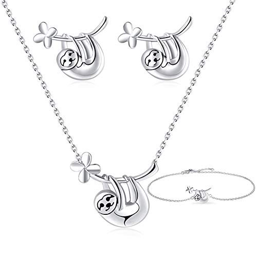 Tagaremuser Faultier-Schmuck-Set aus 925er Sterlingsilber, mit Halskette und Ohrringen, für Damen und Mädchen