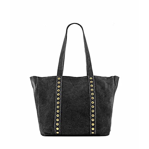 MODELISA   Bolso Hombro Antelina Shopper Casual Tachuelas Mujer (Negro)