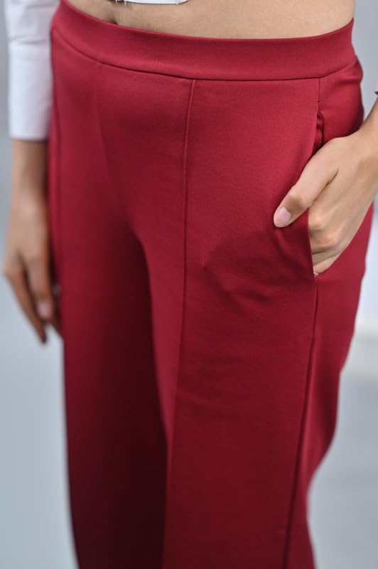 Image of Mlada Mid Waist Wide Leg Flared Pants Elastic Waist Band for Women Office Work Formal Wear Stretch Cotton Knit Flare Pants Utility Pockets Extra Flare Pants Trousers for Travel