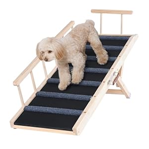 VEVOR Dog Ramp, Folding Pet Ramp for Bed, Adjustable Dog Ramp for Small, Large, Old Dogs & Cats, Wooden Pet Ramp with 47.2″ Long Ramp, Adjustable from 13.8″ to 27.6″, Suitable for Couch, Sofa, Car