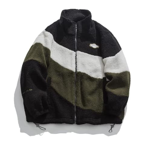 Aelfric Eden Men's Sherpa Jacket Patchwork Teddy Fleece Jacket Outerwear Teddy Fleece Stand-Up Collar Winter Jacket Cover