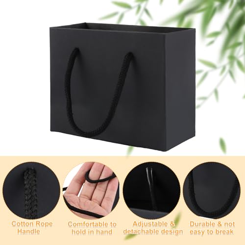 LDHHYH 100 Pack Small Black Gift Bags with Handles, 5 x 2.5 x 4 Inch Mini Paper Gift Bags, Goodie Bag Wrap Bags for Small Business Party Wedding Gift Wrap by LDHHYH - Image 5