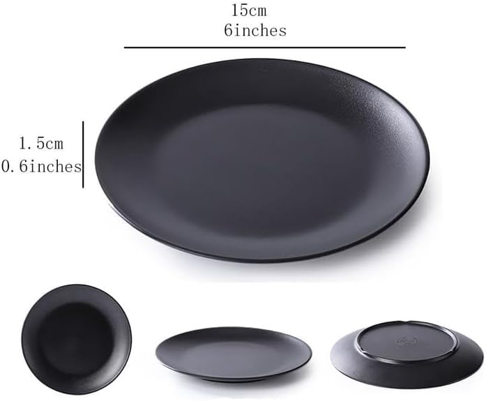 Miniatura 4 de Paquete de 6 platos de melamina, platos de ensalada de postre, aperitivos, aperitivos de 6 pulgadas, platos redondos negros