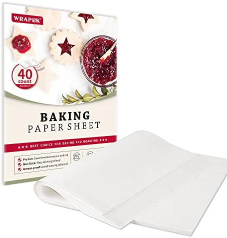 WRAPOK Baking Parchment Paper Greaseproof Cooking Sheets White Non-Stick Pre-Cut Liners for Kitchen Home, 8 x 12 Inch (40 Count)
