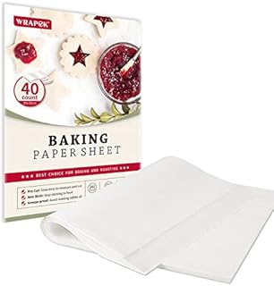 WRAPOK Baking Parchment Paper Greaseproof Cooking Sheets White Non-Stick Pre-Cut Liners for Kitchen Home, 8 x 12 Inch (40 Count)