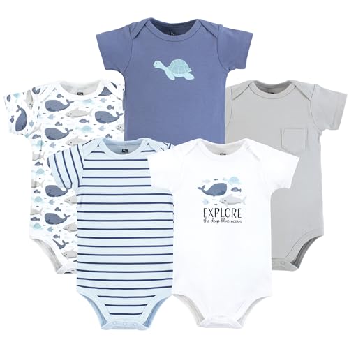 Hudson Baby Infant Boy Cotton Bodysuits, Sea Friends, 9-12 Months