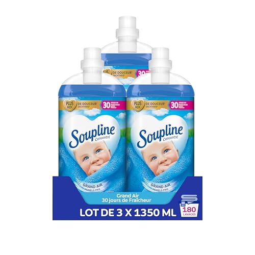SOUPLINE Soupline Weichspüler, konzentriert, 3D, große Luft, Weichspüler, verbesserte Formel für mehr Weichheit, flüssiger Textilweicher, 3 x 1,35 l