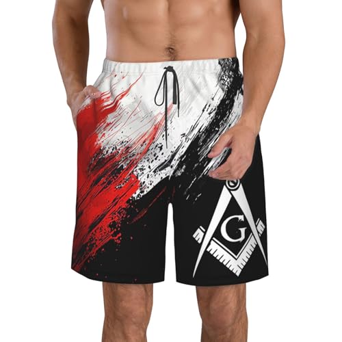 Freemason Masonic Gift Mens Swim Trunks Board Shorts Quick Dry Mens Swim Shorts Summer Beach Short with Pockets
