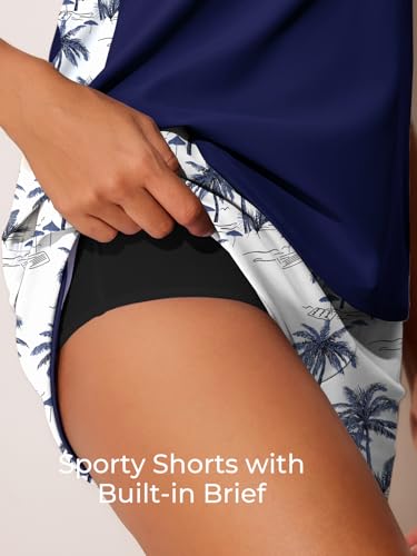 Image of Summer Mae Blouson Tankini Swimsuits for Women 2026 Tummy Control Two Piece Bathing Suits with Sporty Pockets Swim Shorts