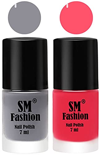 Image of Long Lasting Nail Polish | Nail Paint Combo 7 ml Each) - Set of 2 Gray-Dark Pink