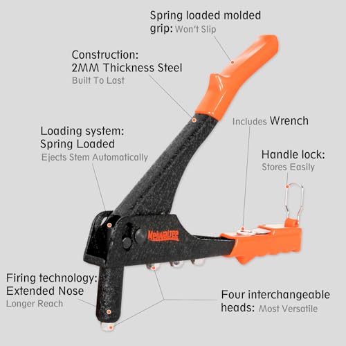 Meiwaltee Blindnietzange Set 4 - in -1, Nietzange Set Mit 200 Nieten in 4 Größen 2,4 MM -3,2 MM - 4,0 MM - 4,8 MM, Langlebig und geeignet für Metallarbeiten, Automotive und Andere Gängige DIY-Projekte