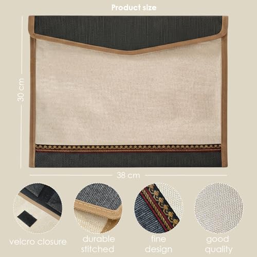 Image of Shuban Jute Document File Folder | Eco-Friendly A4 Size Envelope Folder with Velcro Closure | Multipurpose Certificate, Office, School & Travel Document Organizer (Style - 4 - Jute Folder- 2 Pcs)