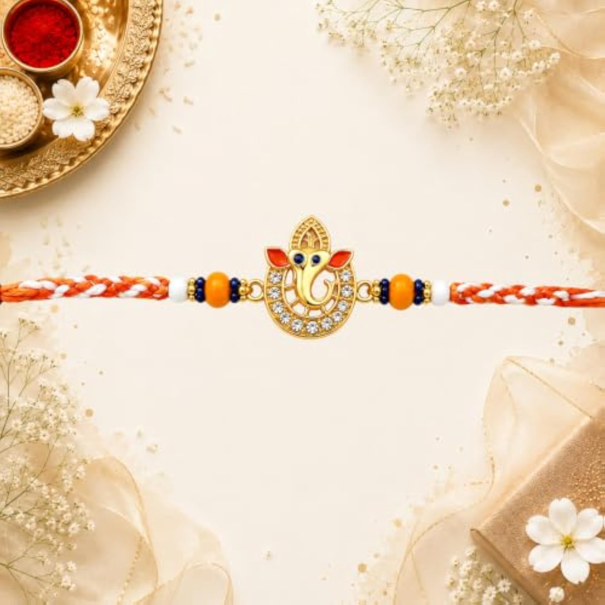 Ganesha Studded Design Rakhi, Traditional Gift