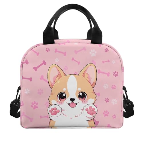 Cute Corgi Backpack for Girls Kids Backpack with Lunch Box Water Bottle Carrier and Large Pencil Bag 4Pcs Set 17" Sturdy Bookbag with Compartments for School Lightweight Elementary School Bag3