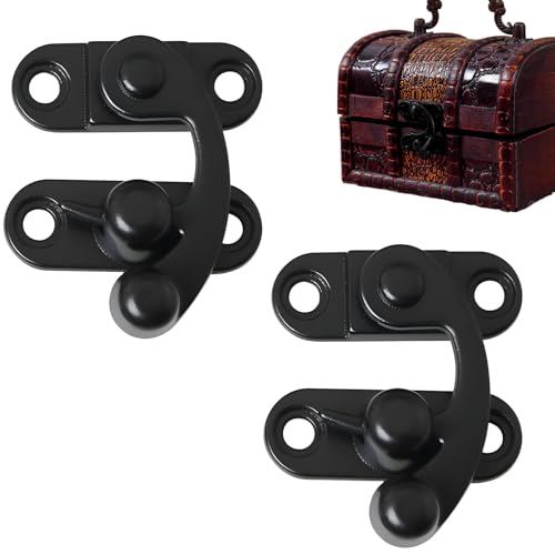 2 Stück Antiker Vintage Schnell Verschluss,Verriegelungshaken,Rasthaken Klein,33mm x 28mm Rechte Riegelhaken Haspe Riegel,Verriegelungshaspe für kleine Holzkiste, Schmuckschatulle, Weinkiste