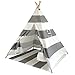 Hej Lønne Kinder Tipi, grau weiß gestreiftes Zelt, ca. 120 x 120 x 150 cm groß, Spielzelt mit Bodendecke und Fenster, inkl. Beutel und Anleitung, für drinnen und draußen, schadstofffrei