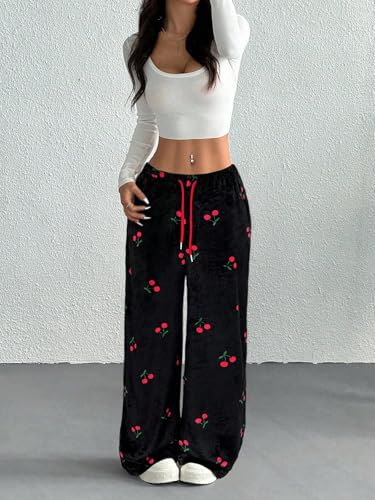 Image of ZAFUL Women's Fuzzy Plush Pajama Pants Wide Leg Pj Bottoms Lounge Pants