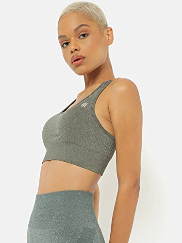 Image of Women's Slip-On Sports Bra | Seamless Technology Full-Coverage Sports Bra | Racerback Medium-Impact Dark Green