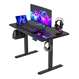 FEZIBO Electric Standing Desk 100 x 60 cm, Height Adjustable Sit Stand Desk with 3 Memory Presets, Home Office Computer Desk, Black Frame with Black Top