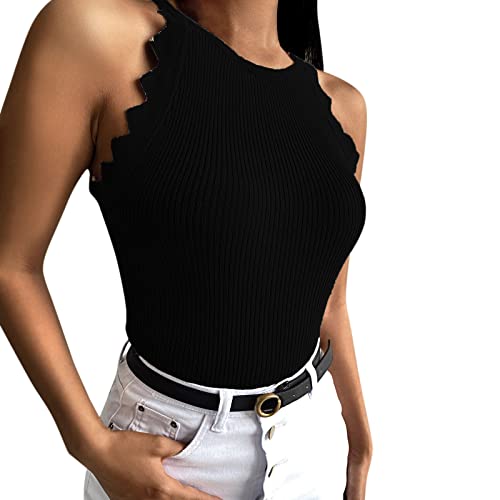 Female Tanktop Strick Activewear-Pullover für Damen Racerback-Tanktop mit U-Ausschnitt aus Jersey Sommer Strickshirts Damen Top Tanktops Frauen S M L XL Schwarz Rosa Khaki Cover
