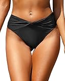 Zmart Women High Waisted Crossover Front Cheeky Bikini Bottom Twist V Cut Bathing Suit Bottoms Ruched Swimsuit Bottom Black M