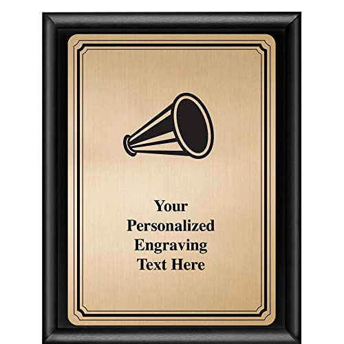 Crown Awards Cheer Plaque Award, 6x8 Personalized Gold Cheerleading Metal Trophy On Shiny Black Plaque with Custom Engraving Prime