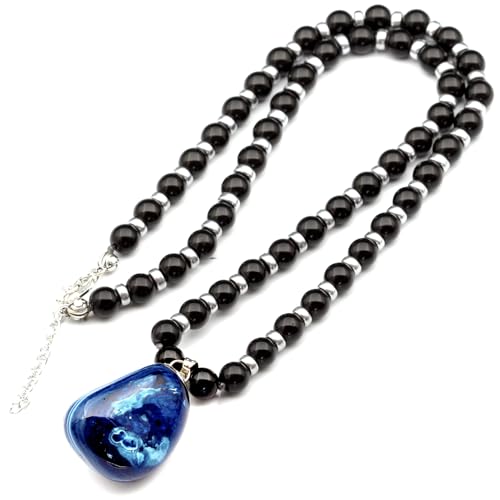 Natural Raw Tourmaline Pendant, Genuine Black Onyx Beaded Necklace, Black Stone Necklace, Gemstone Necklace, 8mm Beads, Unique Fashion Jewelry, Healing Crystal Chakra Necklace, Crystal Pendant