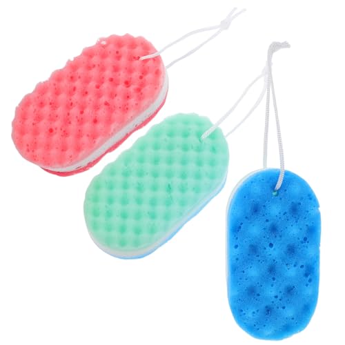 HONITANO Esponjas Exfoliantes Corporales para Ducha 3 Piezas, Esponja de Limpieza de Triple Capa, Colores, Limpiador Corporal Suave para Uso Adulto, Suministros de Baño
